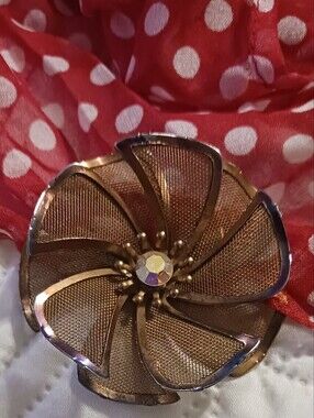 Vintage Flower Brooch Marked BED AB Jewel Center